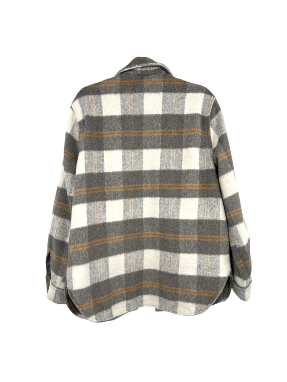 Blanknyc Plaid Shacket Jacket Gray Tan White Large Fleece Oversized Shirt Coat - Picture 7 of 14
